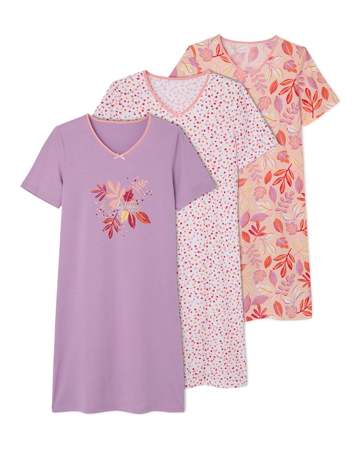 Lot de 3 chemises de nuit, 2 longueurs