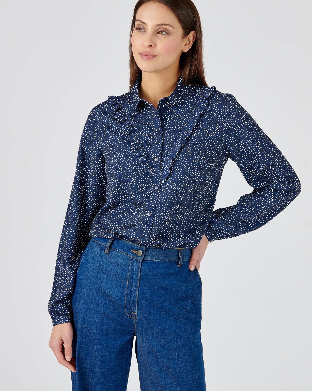 Chemisier en crêpe imprimé avec volants