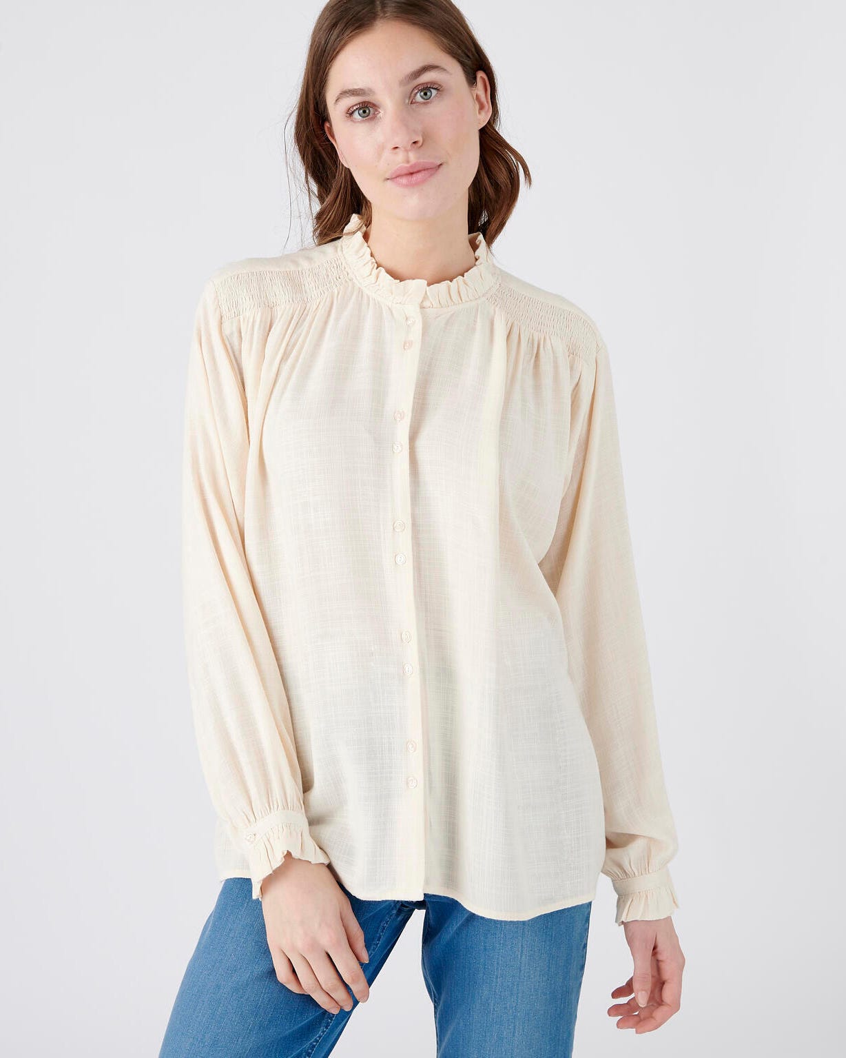 Chemisier fibres pure viscose Lenzing(TM) EcoVero(TM), smocks et volants