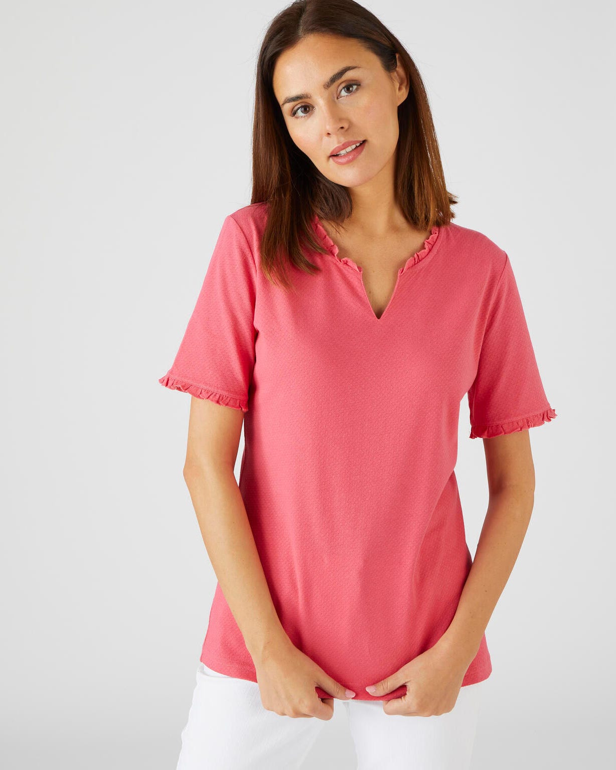 Tee-shirt détails volantés en pur coton biologique, manches courtes