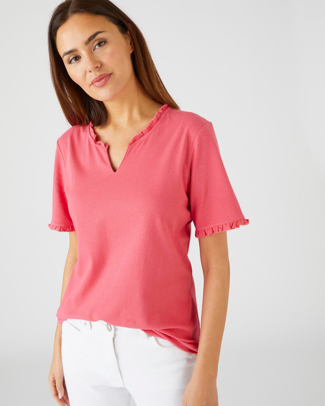 Tee-shirt détails volantés en pur coton biologique, manches courtes