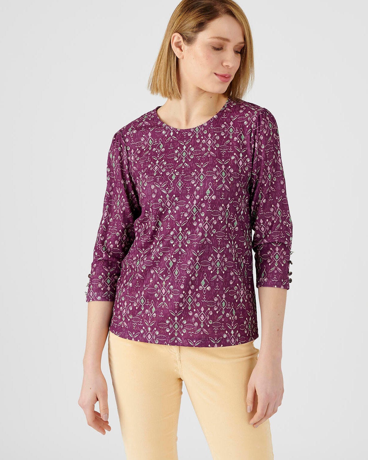 Tee-shirt en jacquard fantaisie, manches 3/4