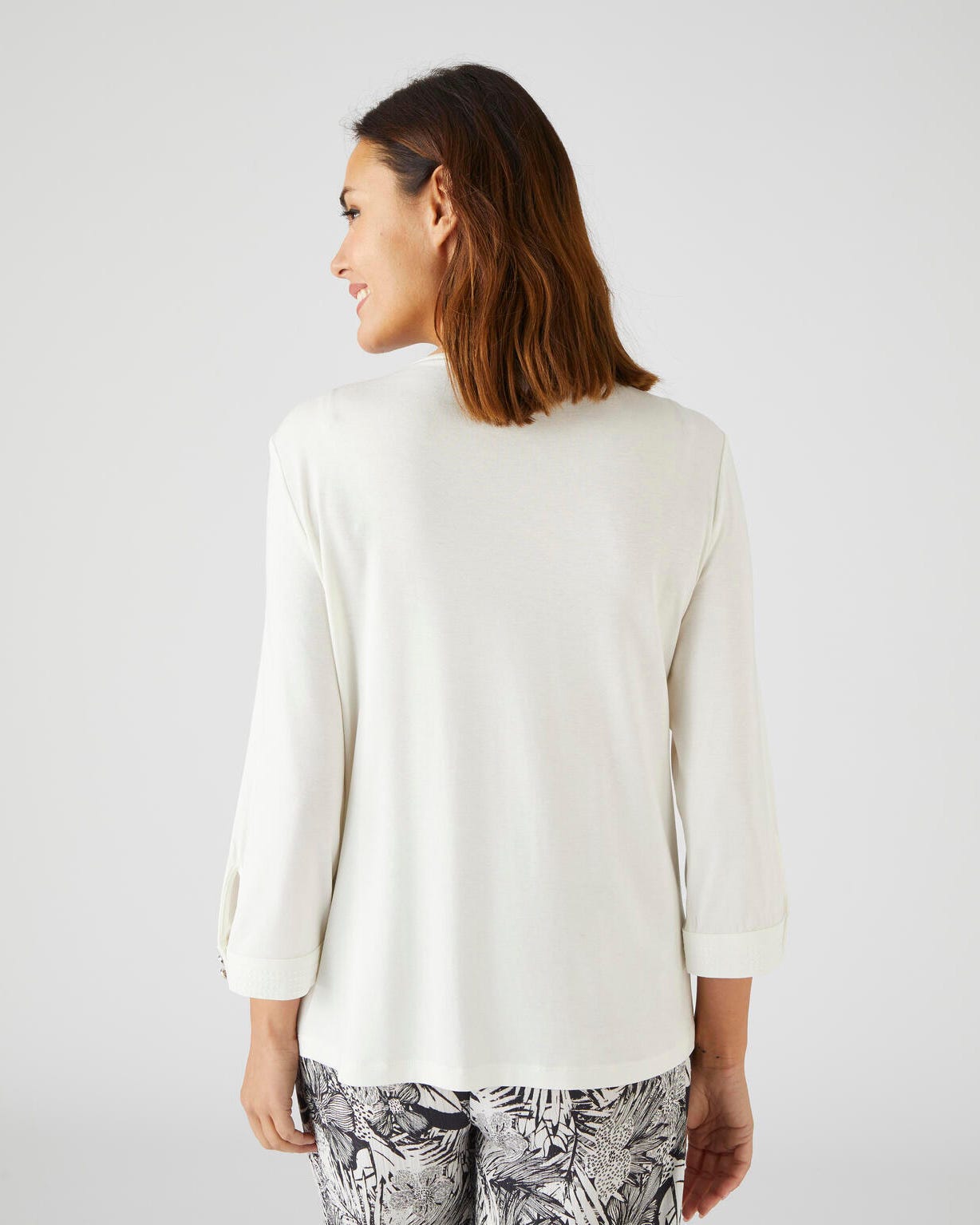 Tee-shirt bi-matière maille/crêpe, manches 3/4