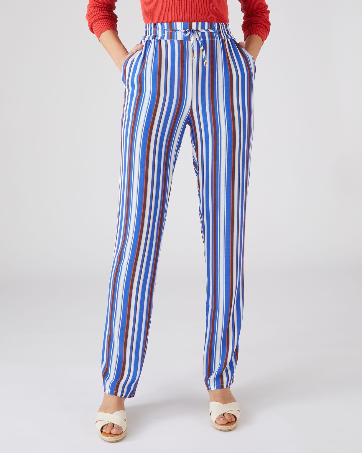 Pantalon rayé en crêpe léger