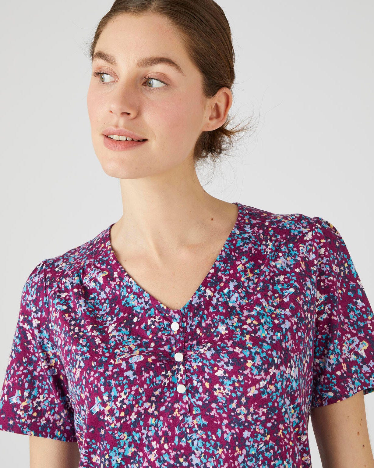 Tee-shirt imprimé coton/modal, manches courtes