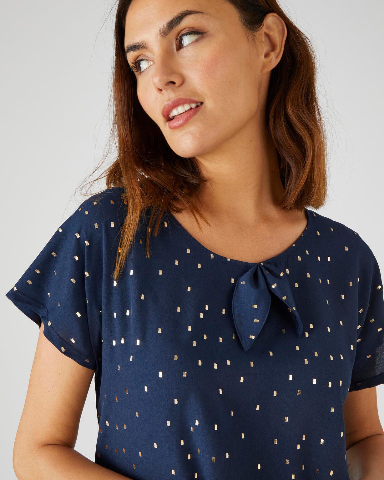 Tee-shirt bi-matière à motifs brillants, manches courtes