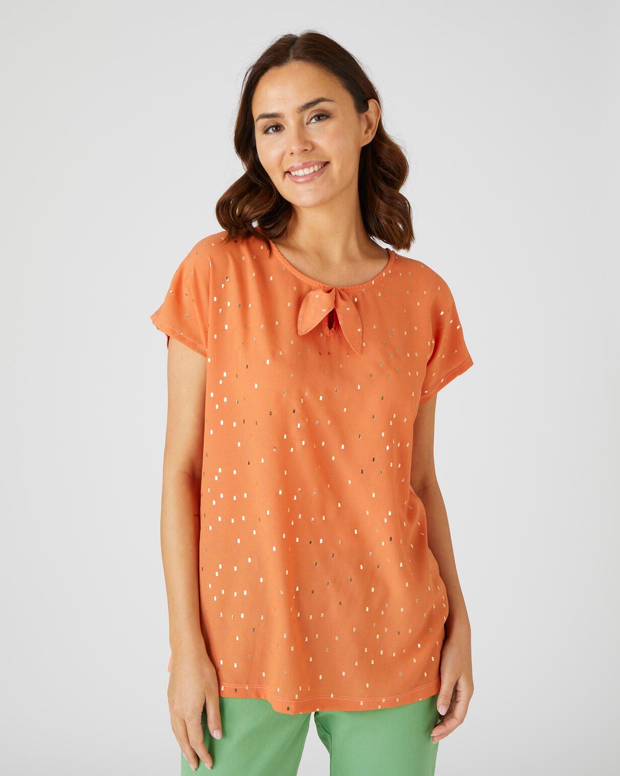 Tee-shirt bi-matière à motifs brillants, manches courtes