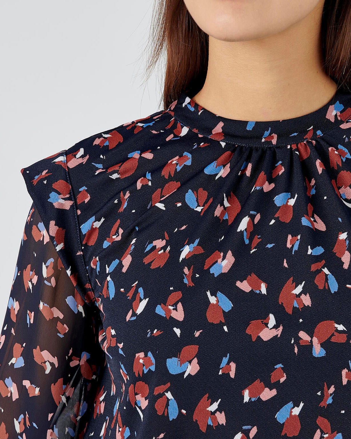 Tee-shirt bi-matière voile et crêpe recyclé, manches longues