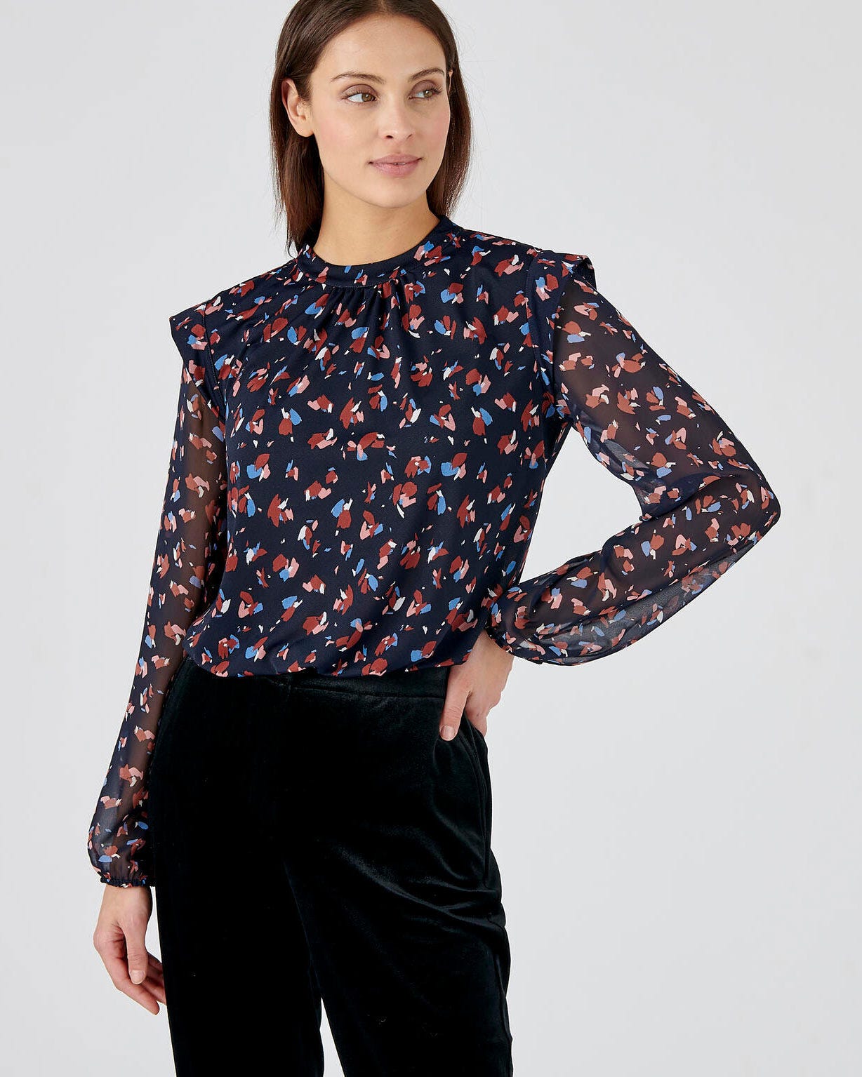 Tee-shirt bi-matière voile et crêpe recyclé, manches longues