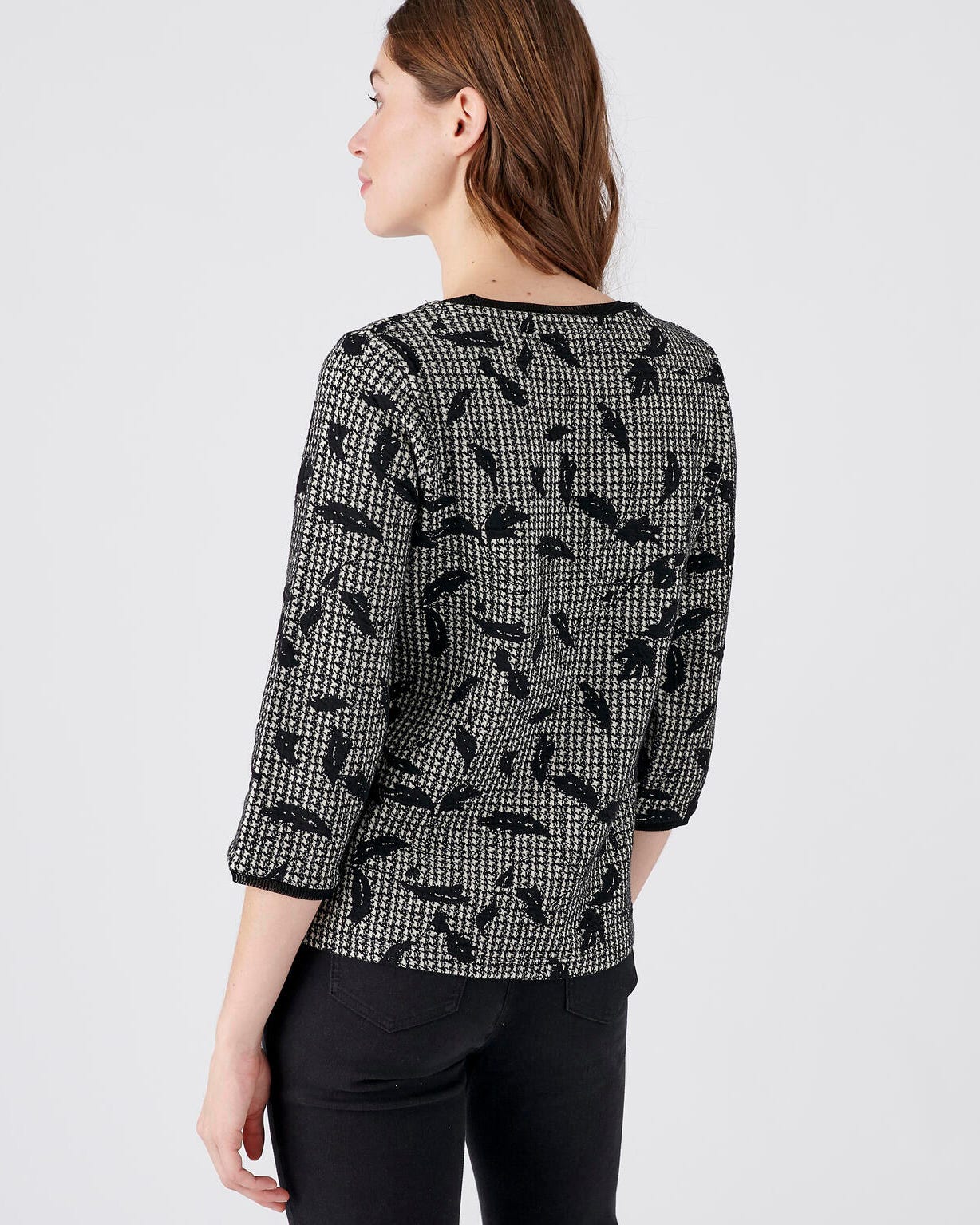 Tee-shirt maille jacquard, manches 3/4