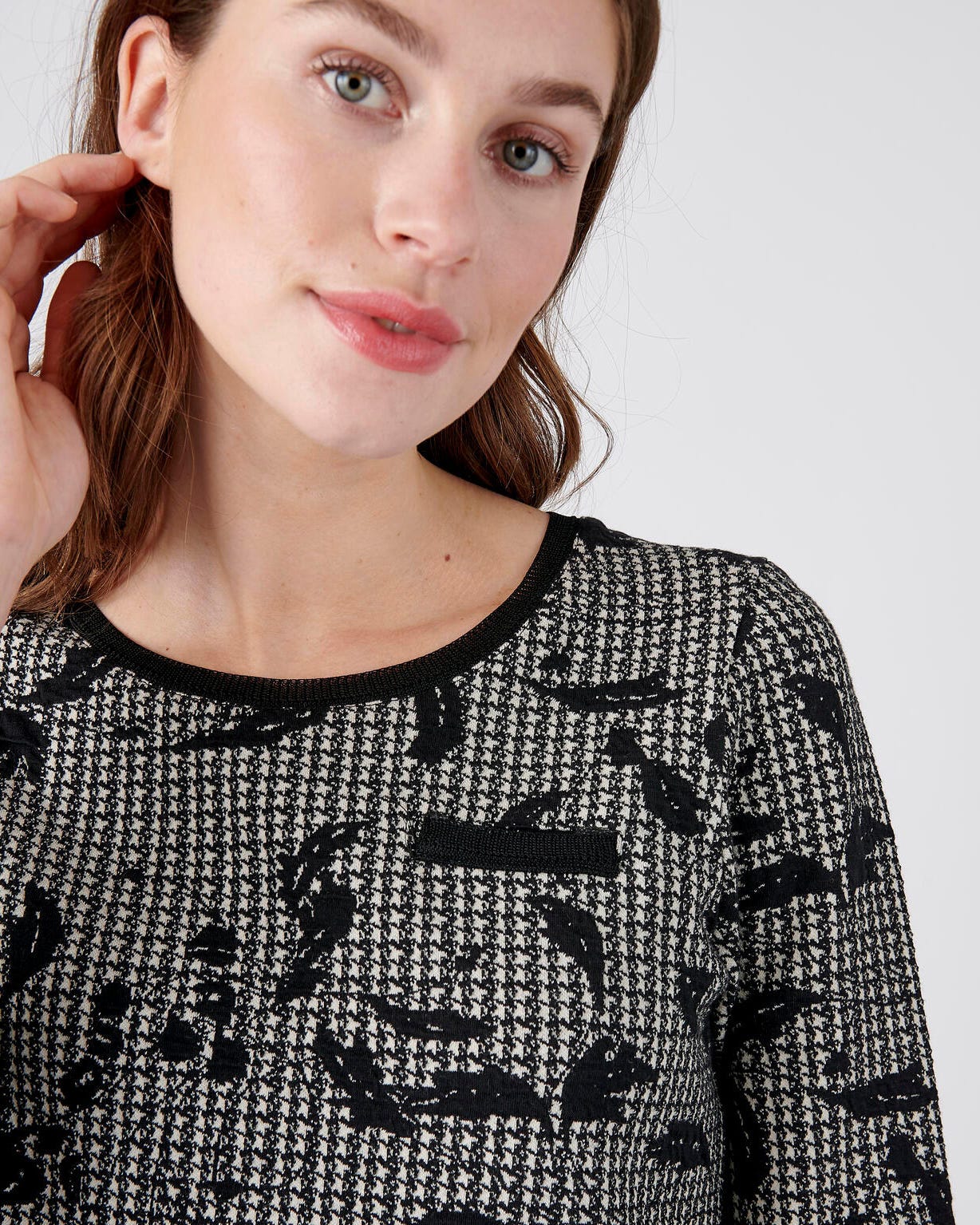 Tee-shirt maille jacquard, manches 3/4