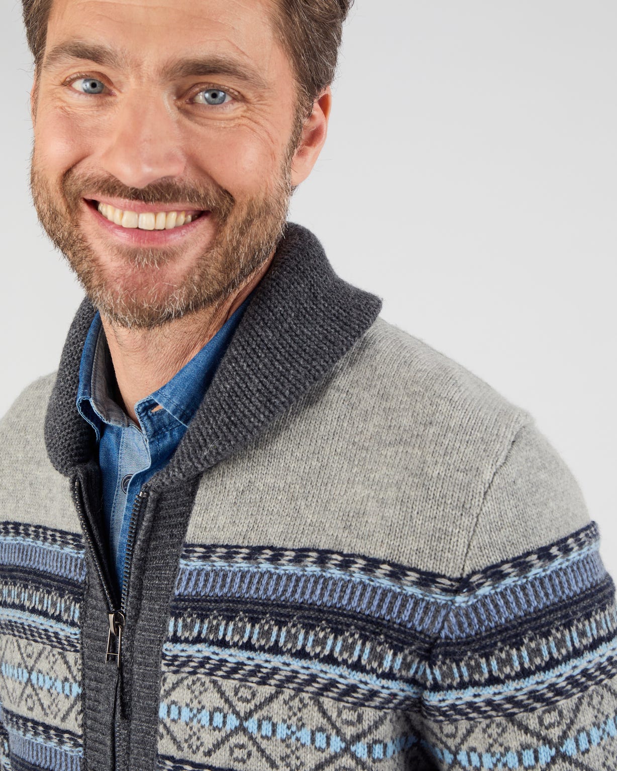 Gilet zippé mélange laine maille jacquard