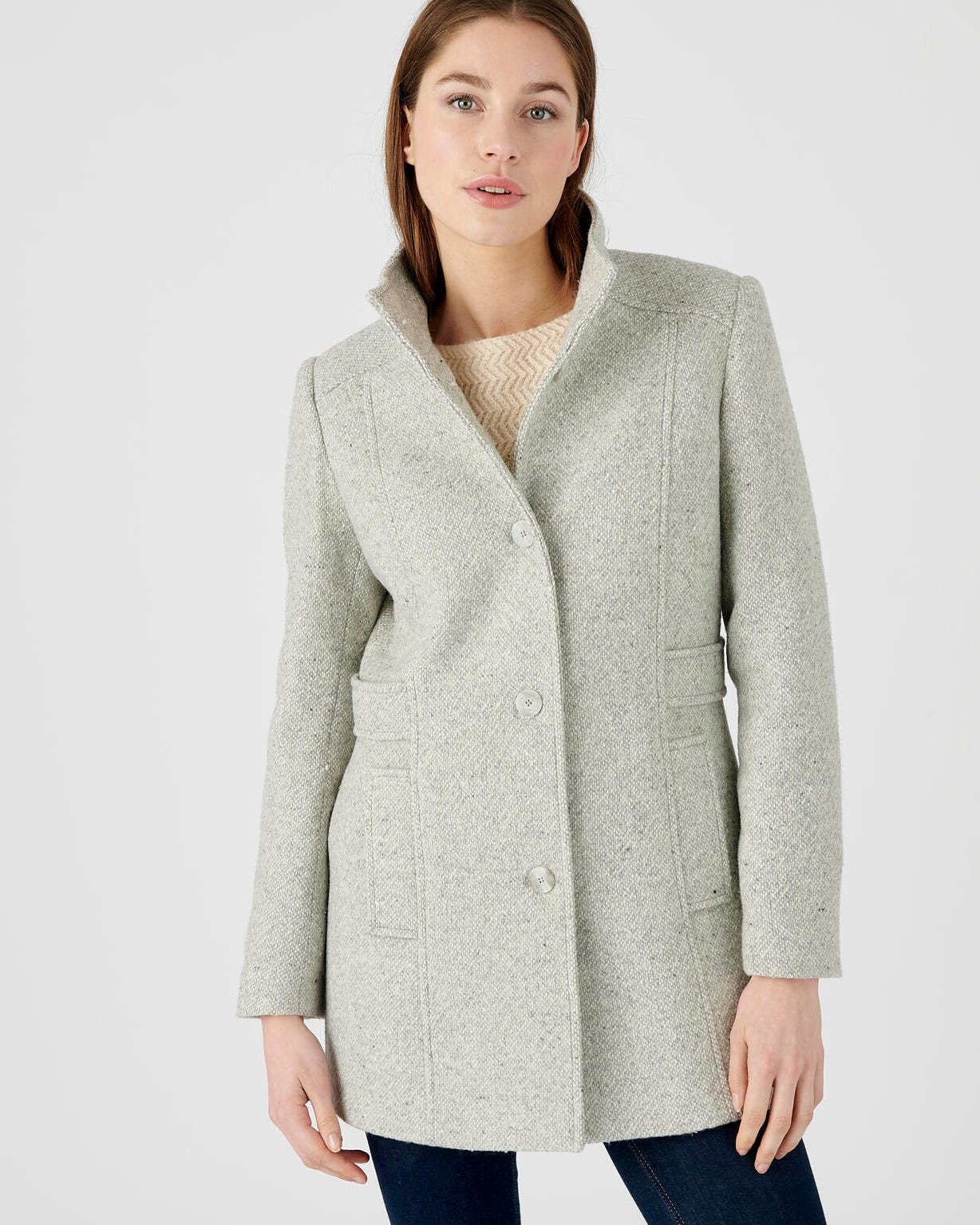 Manteau col officier uni ou natté