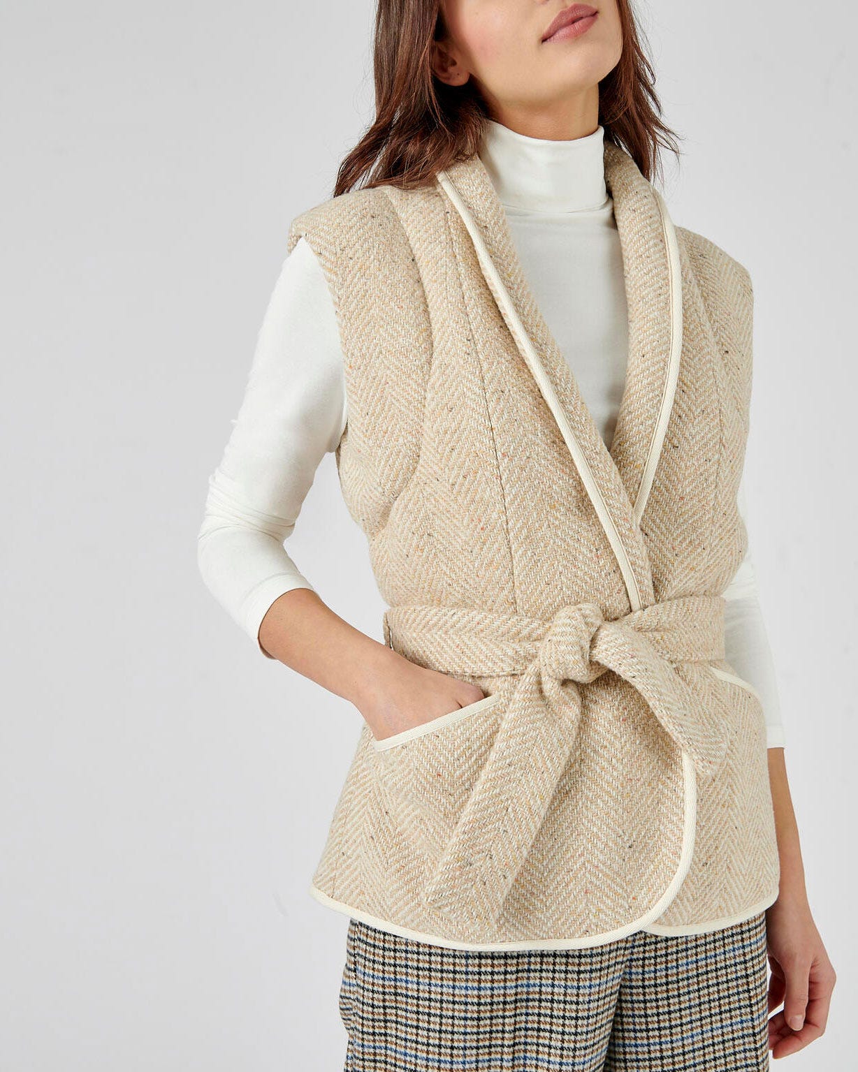 Veste lainage sans manches motif chevrons