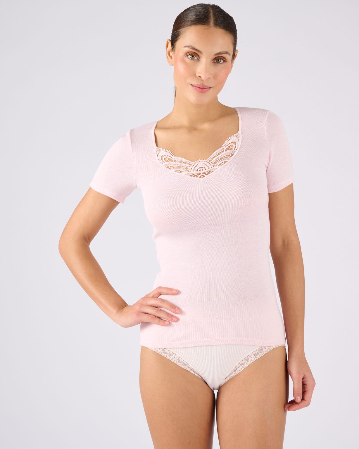 T-shirt manches courtes fine côte guipure Thermolactyl