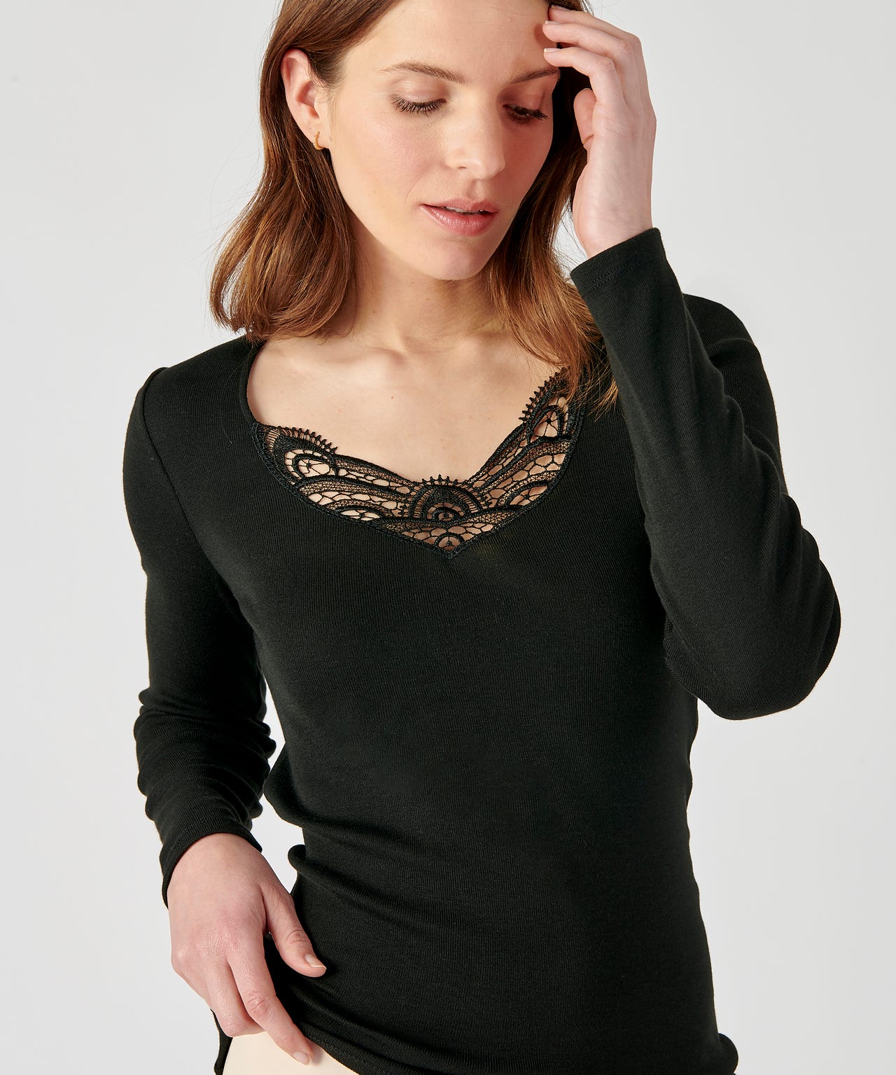 T-shirt manches longues fine côte guipure Thermolactyl