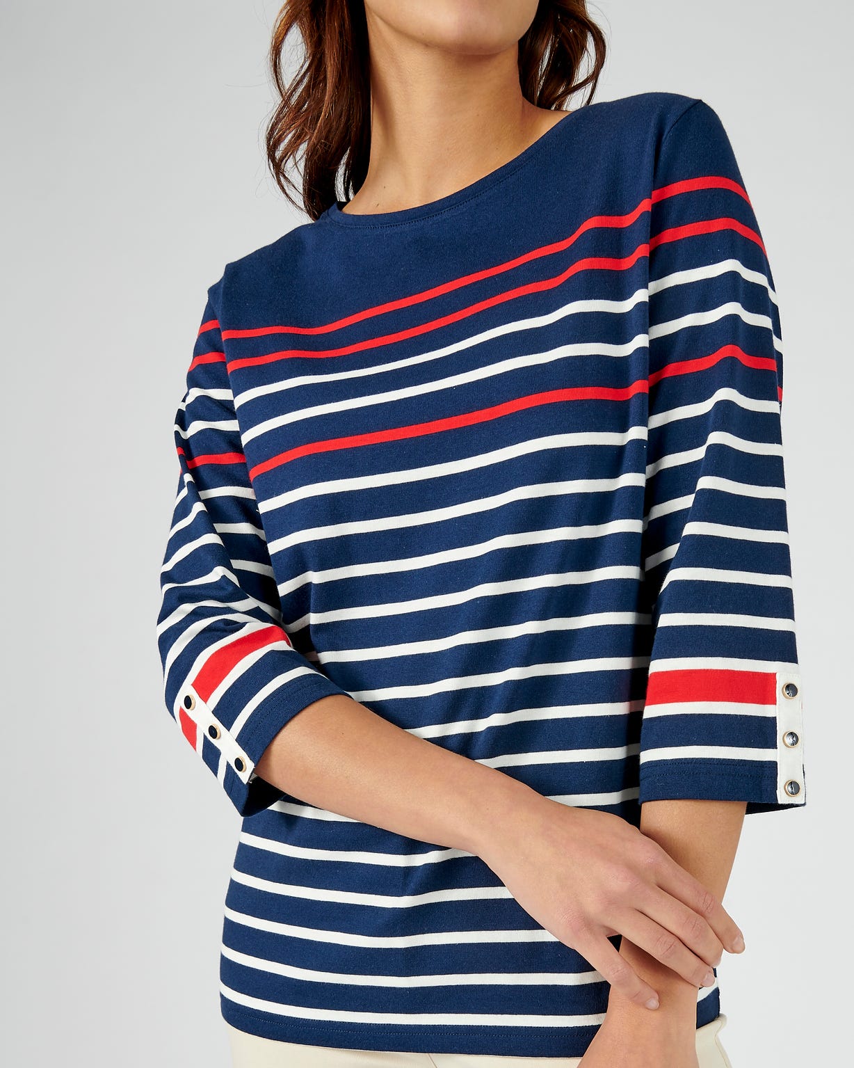 Tee-shirt marinière en pur coton manches 3/4