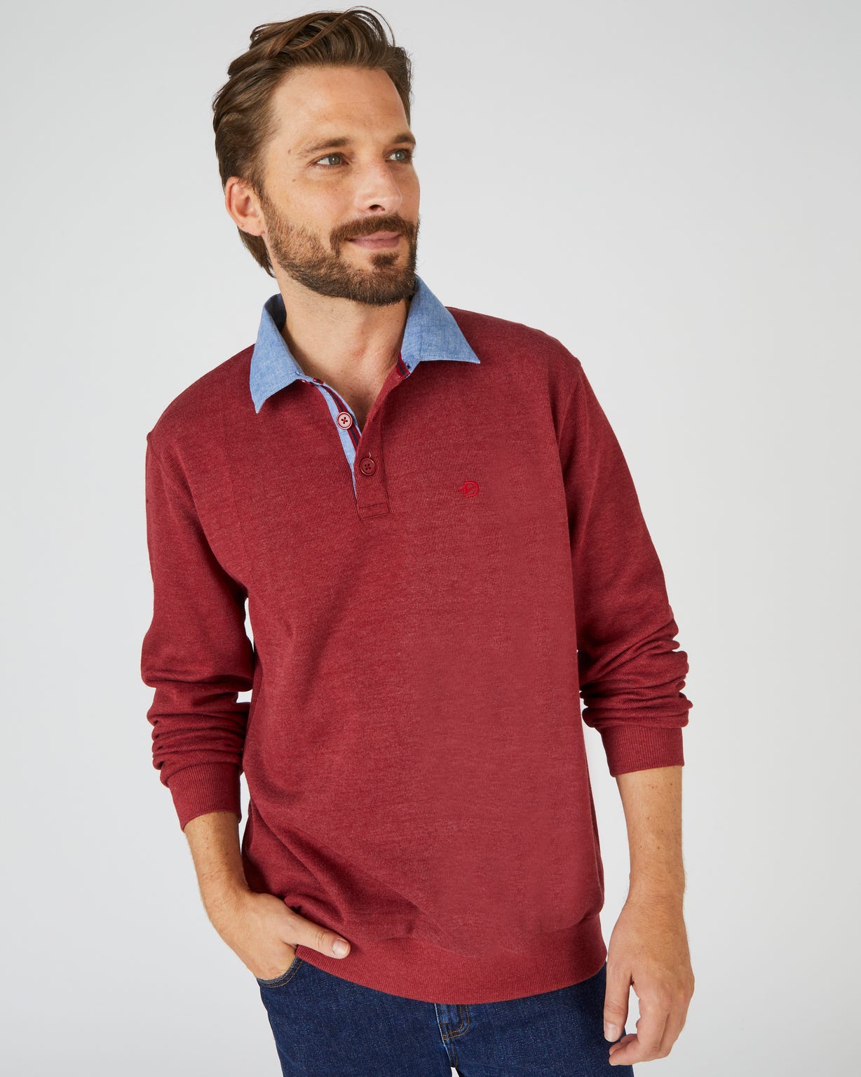 Sweat col polo effet 2 en 1