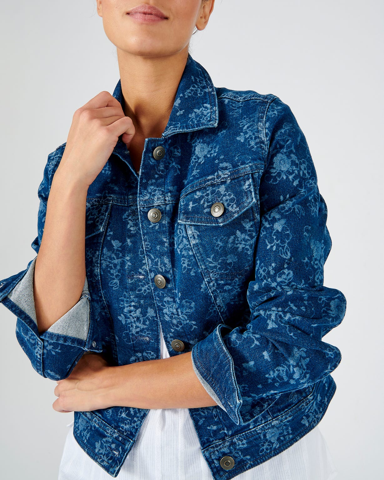 Veste en jean imprimé fleuri