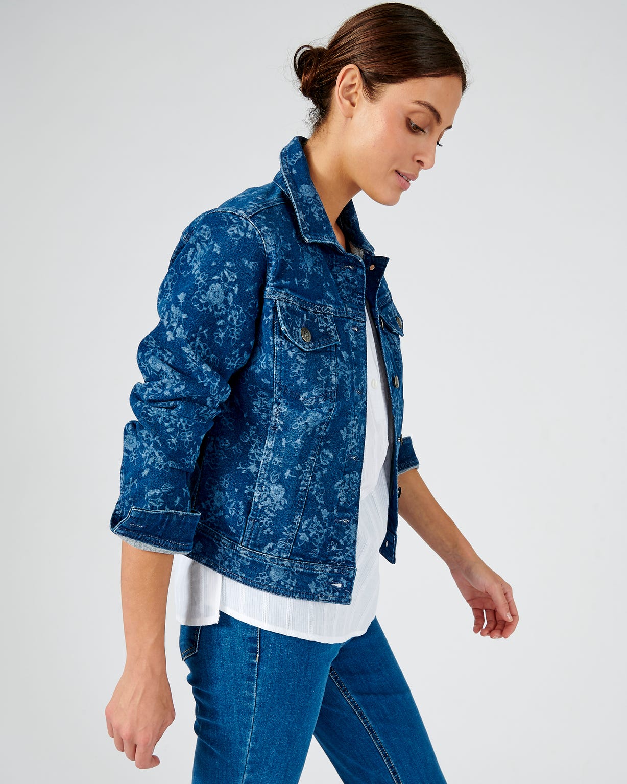 Veste en jean imprimé fleuri