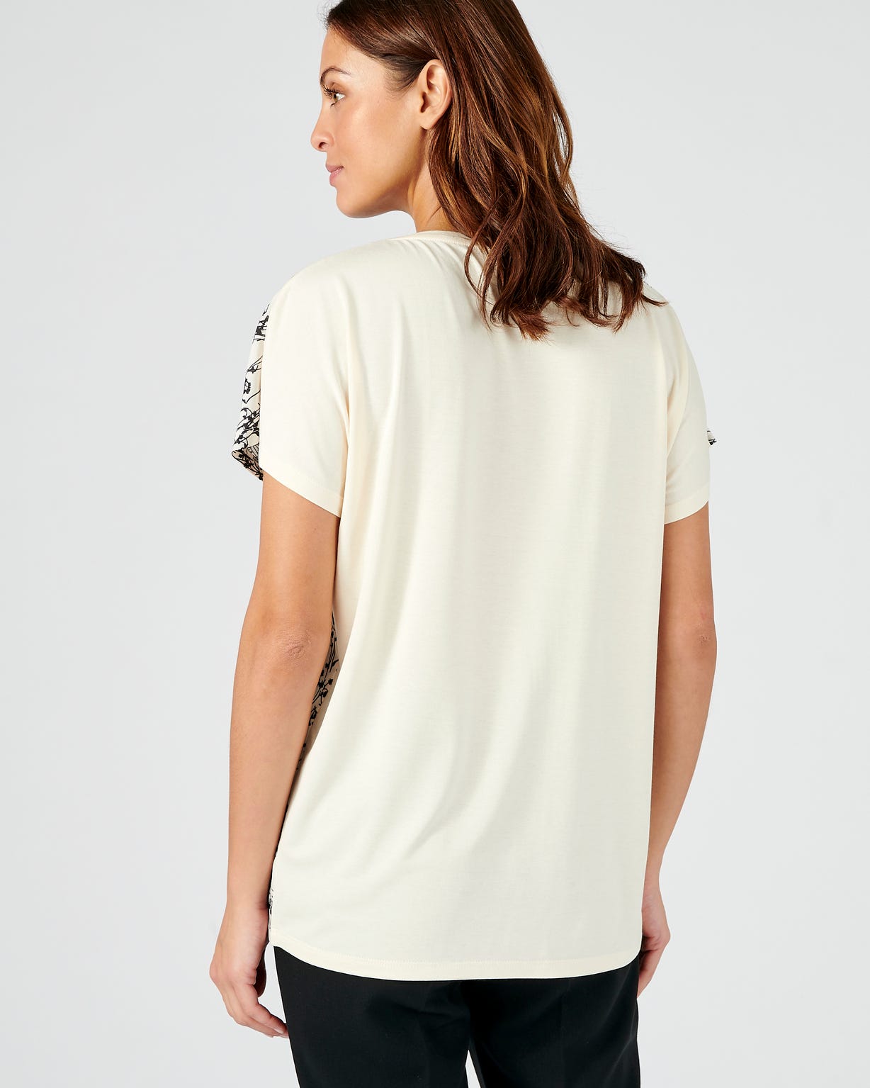 Tee-shirt bimatière imprimé feuillages.