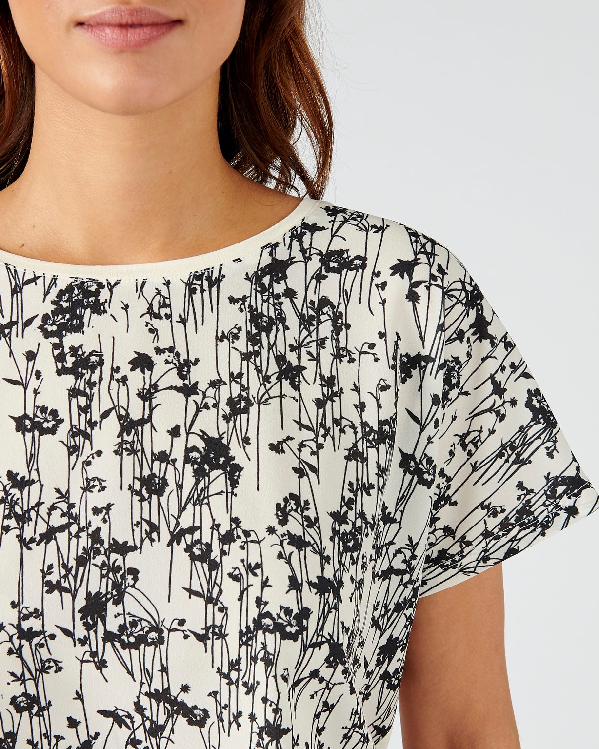 Tee-shirt bimatière imprimé feuillages.
