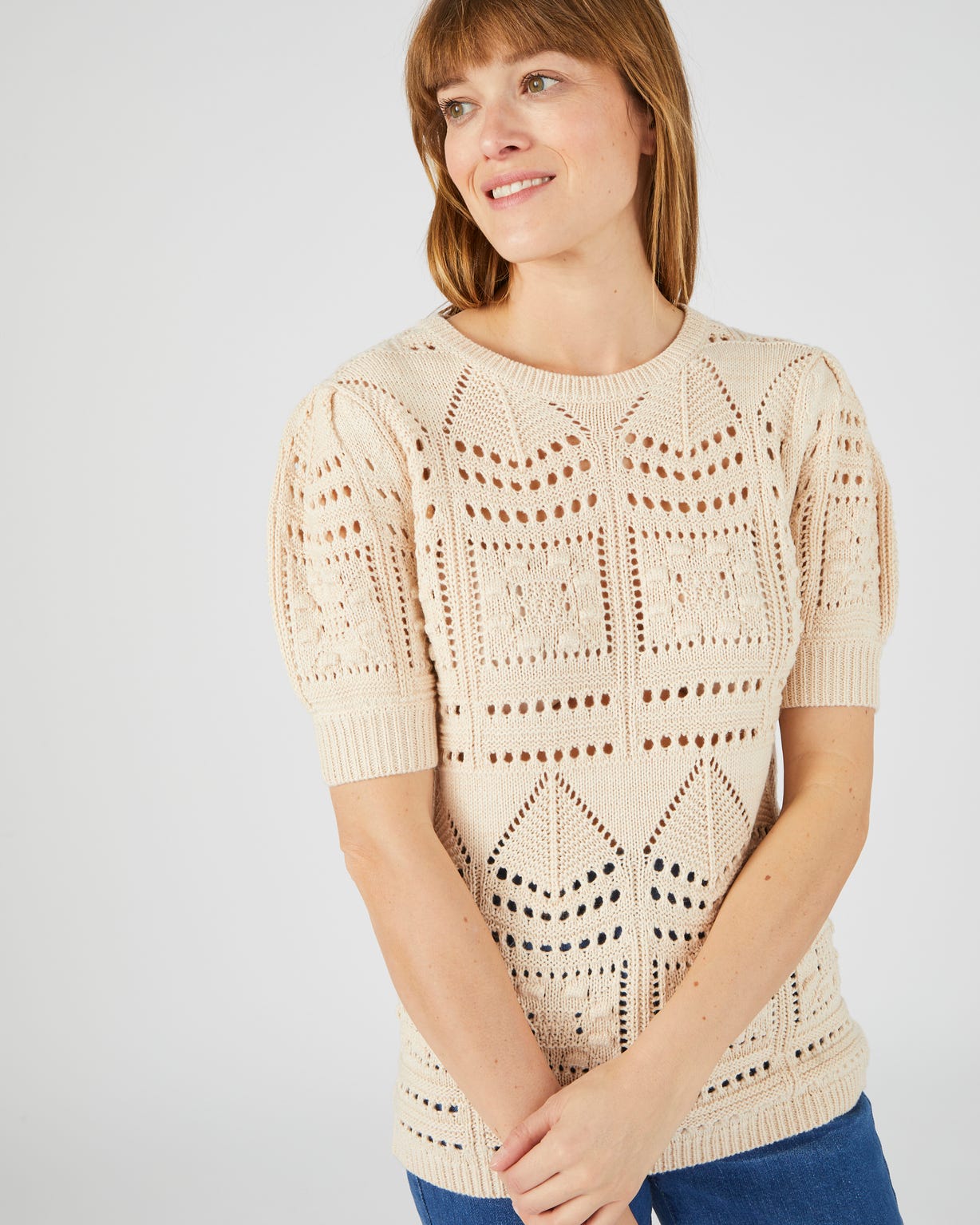 Pull maille ajourée effet crochet