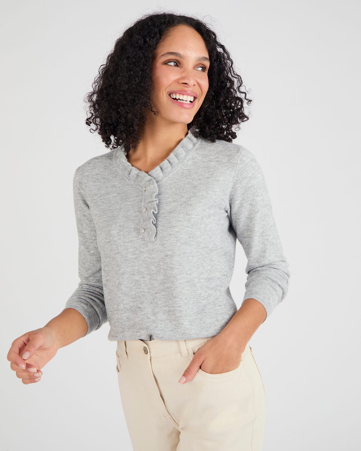 Pull Ann Taylor à Volants - Laine Douce - Gris Rose - Taille M - Neuf Avec étiquette