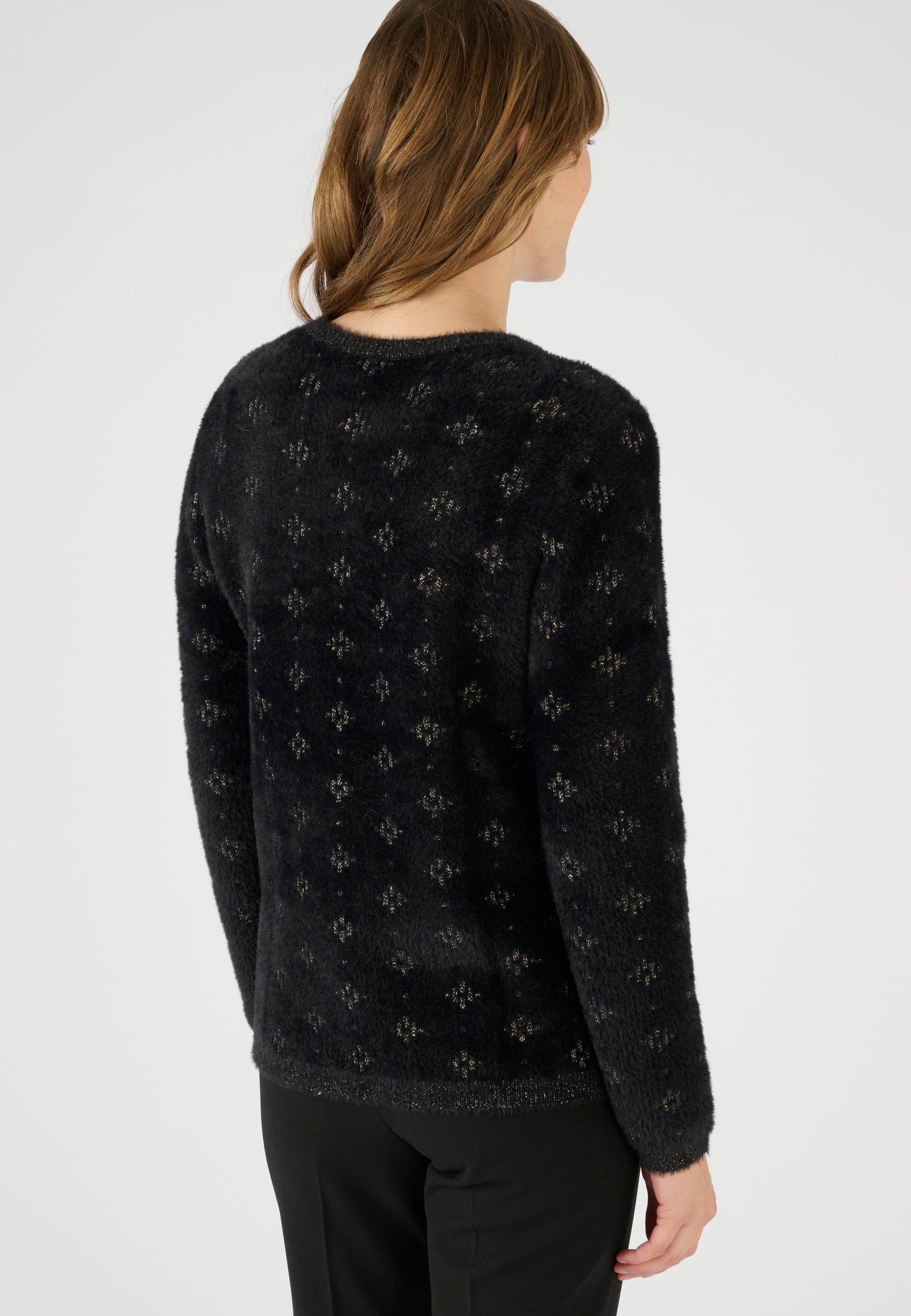 Pull jacquard en maille poilue