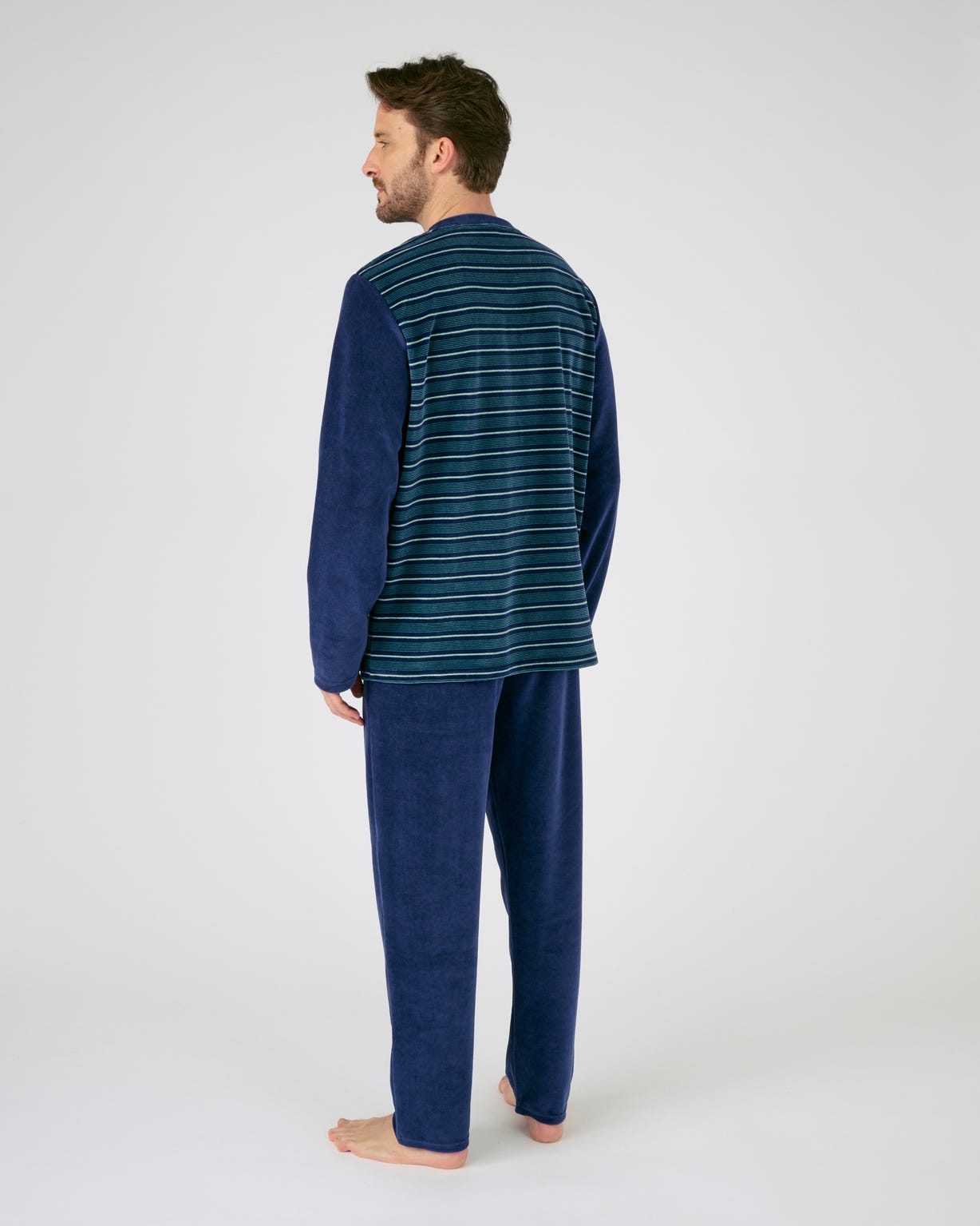 Pyjama velours rayé mélange coton