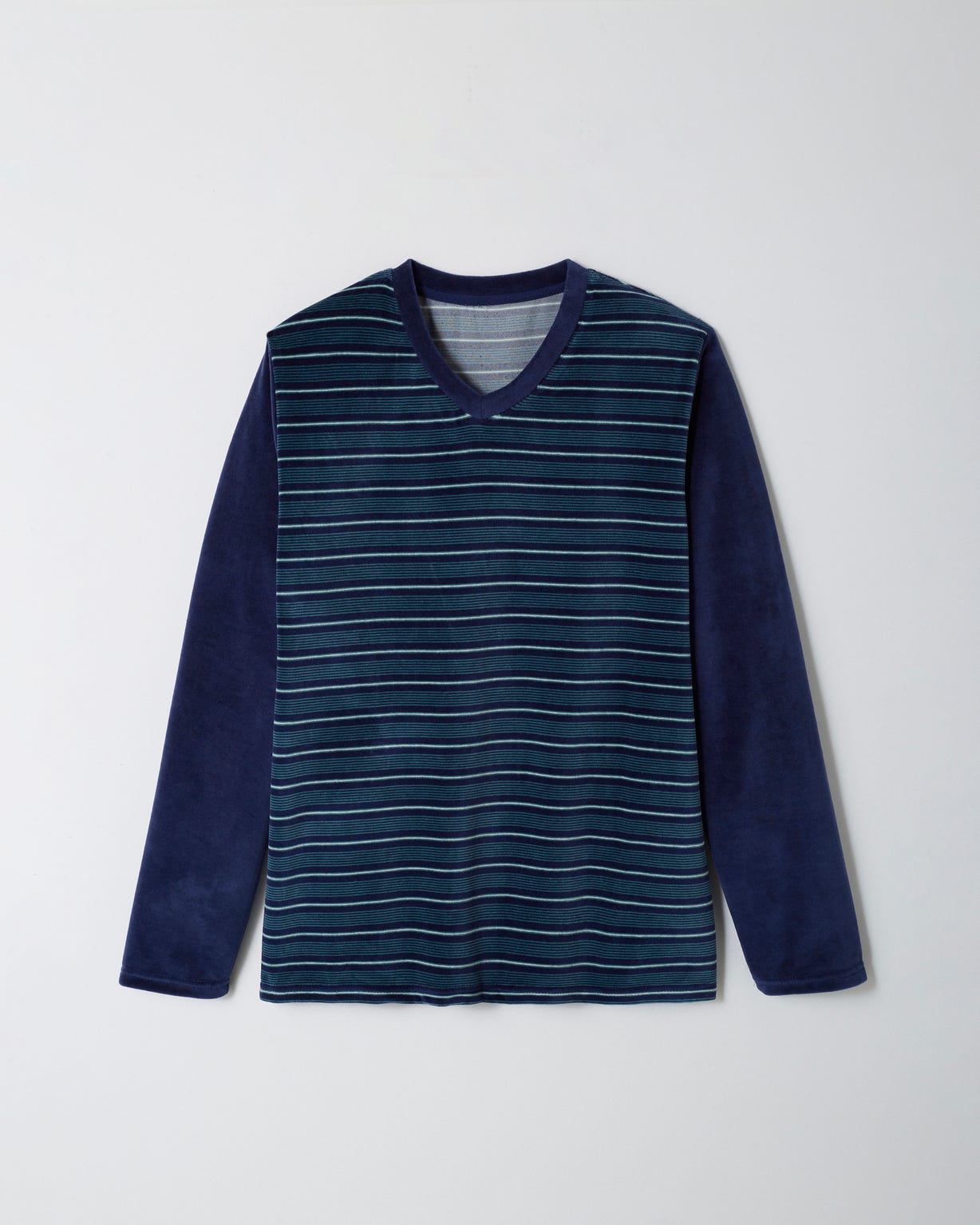 Pyjama velours rayé mélange coton