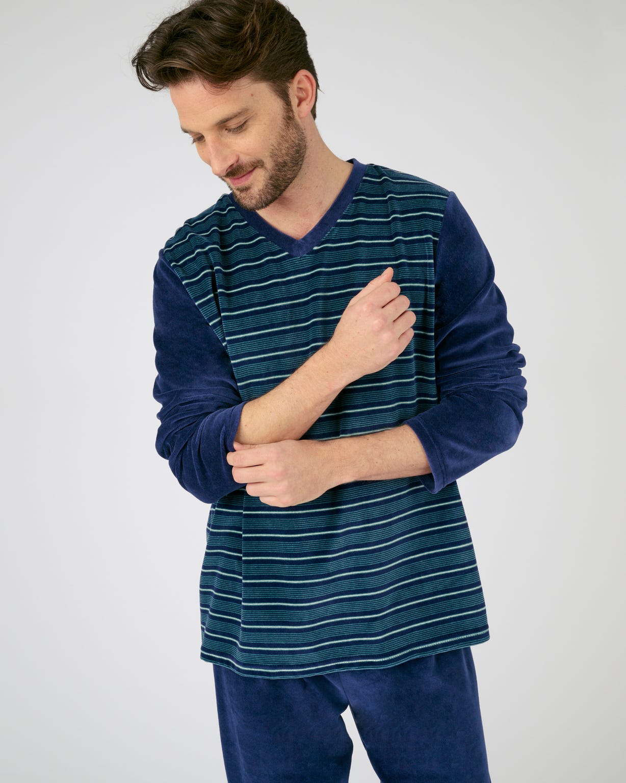 Pyjama velours rayé mélange coton