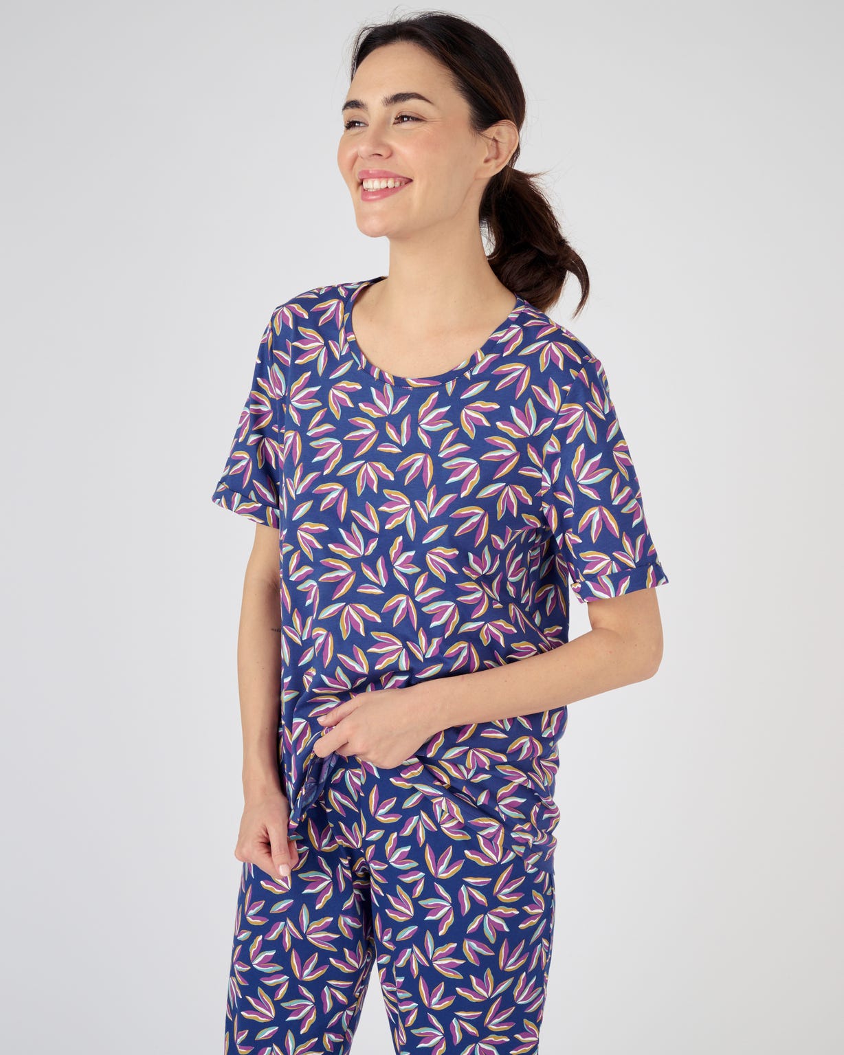 Tee-shirt de pyjama manches courtes pur coton peigné