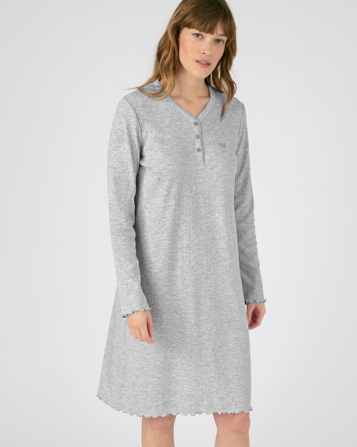 Chemise de nuit maille interlock côtelée douce et souple