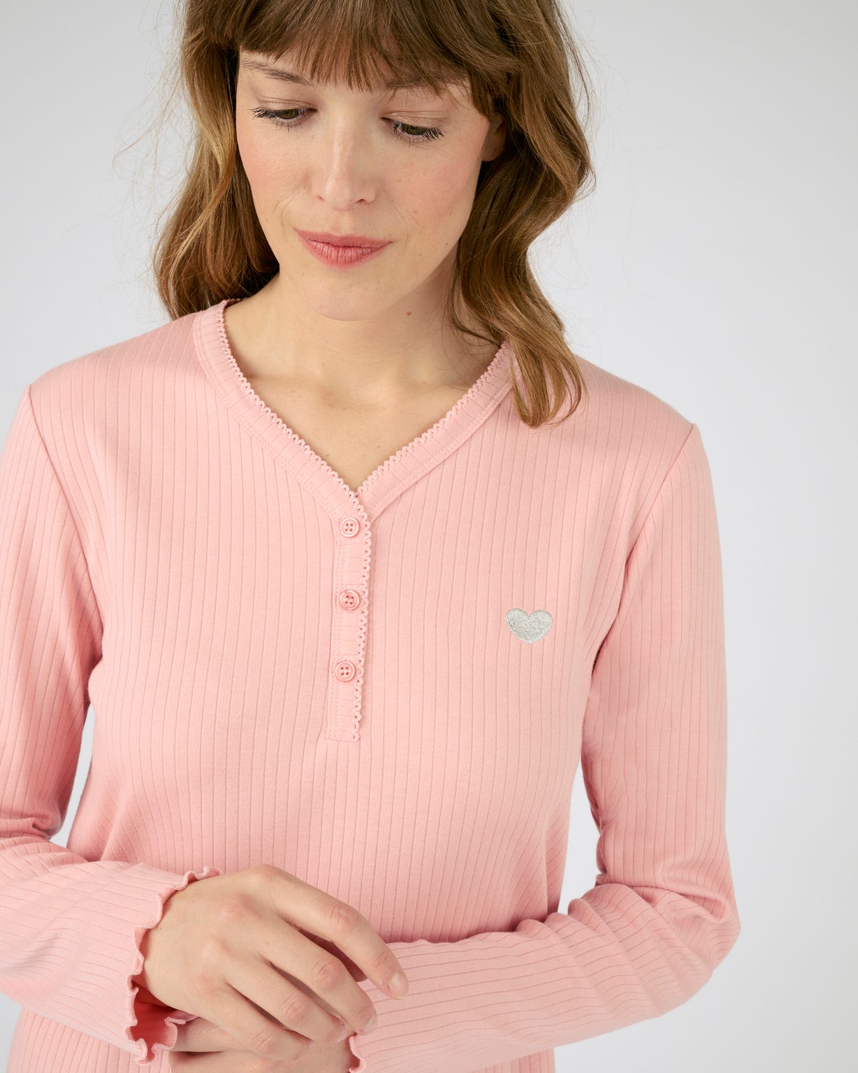 Chemise de nuit maille interlock côtelée douce et souple