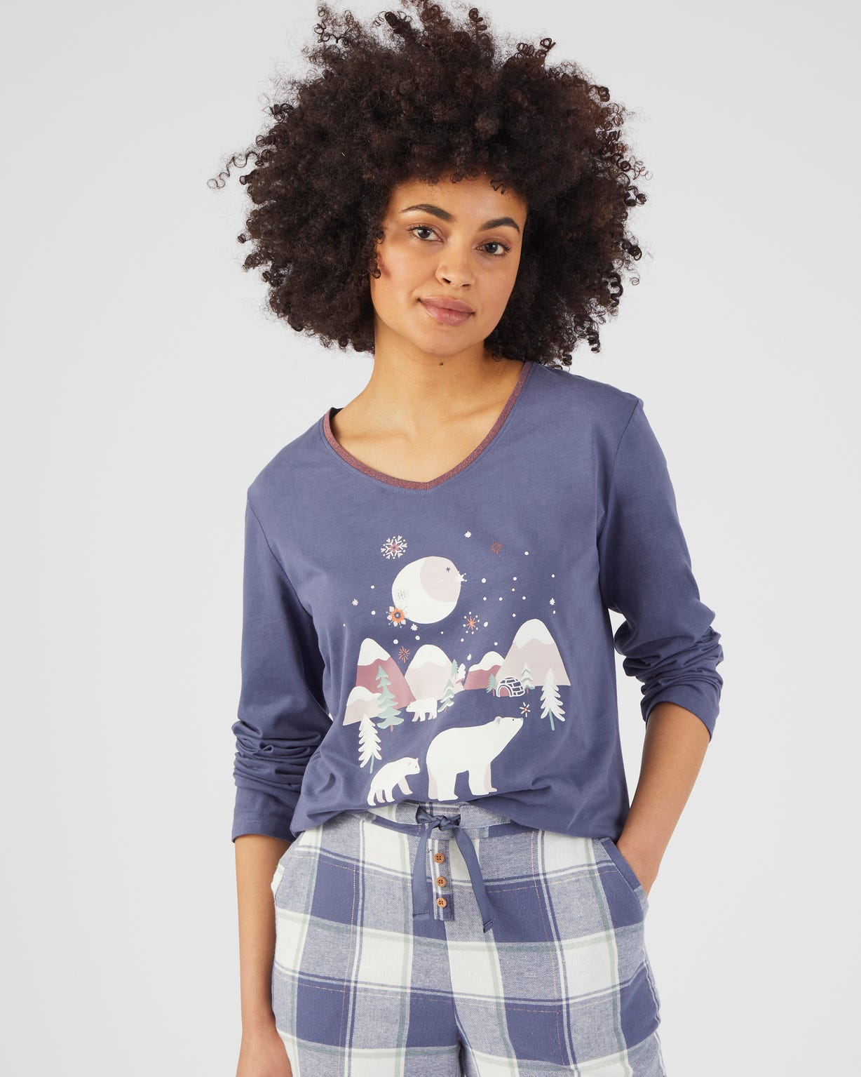 Tee-shirt de pyjama manches longues maille jersey intérieur doux