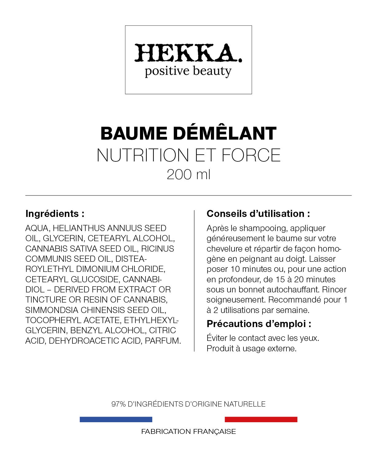 Baume démêlant Nutrition et Force Hekka