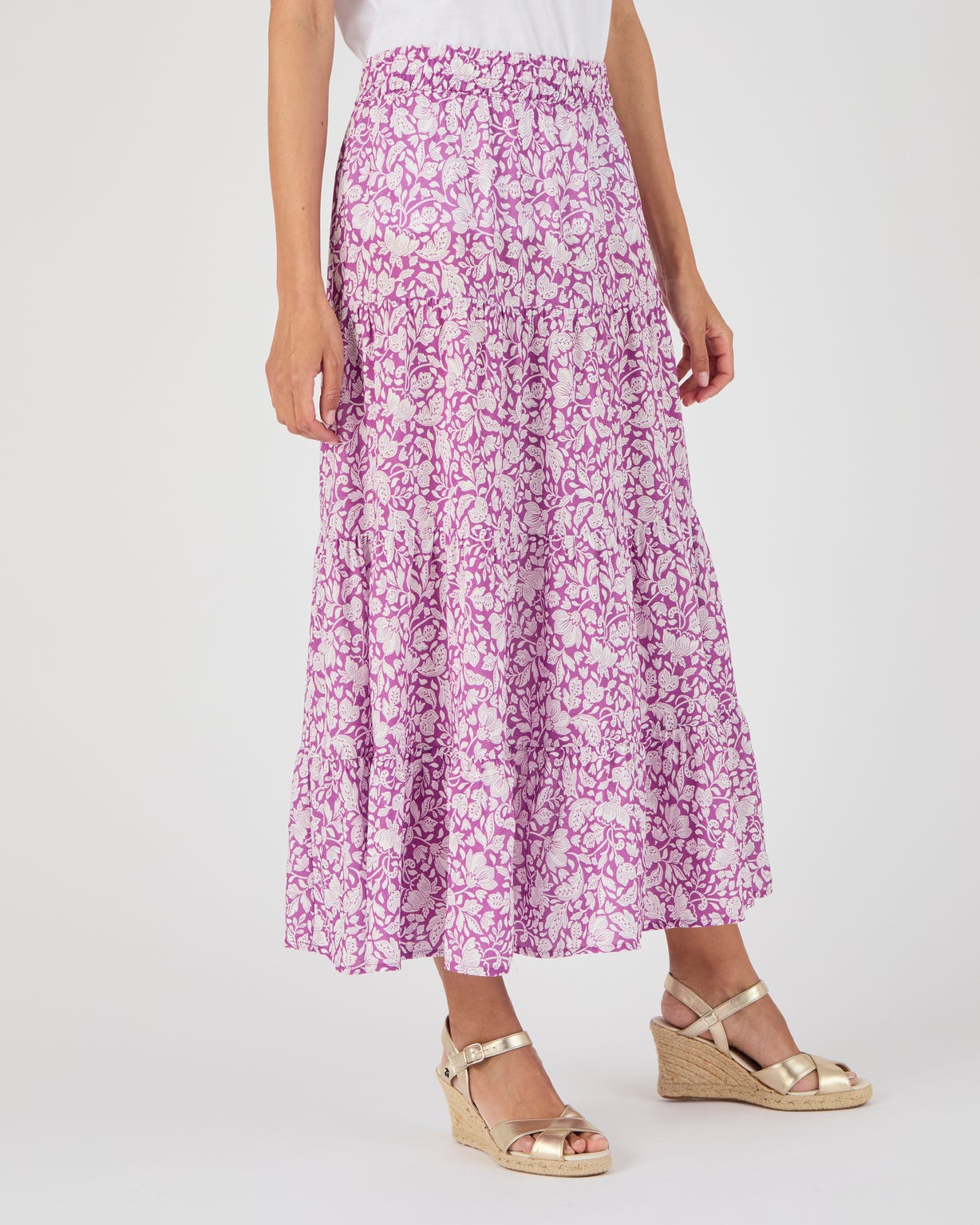 Jupe longue à volants pure viscose