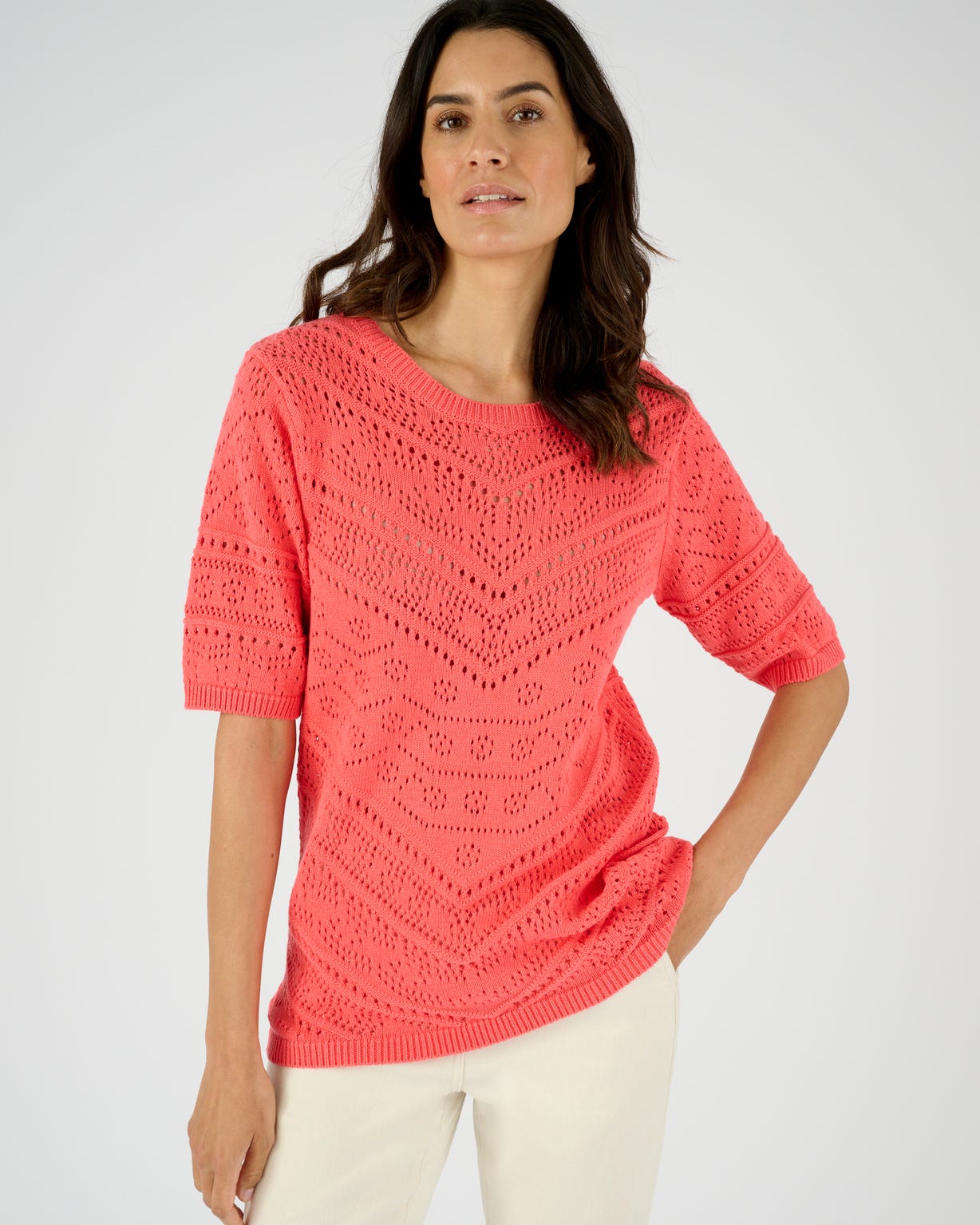 Pull maille ajourée manches aux coudes