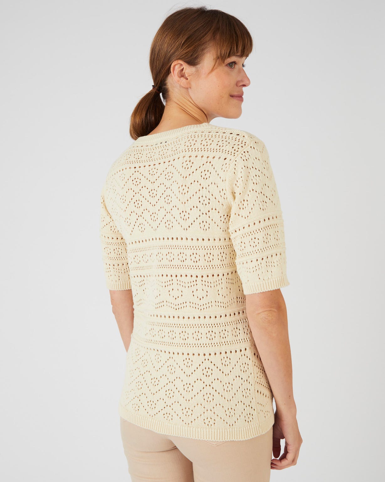 Pull maille ajourée manches aux coudes