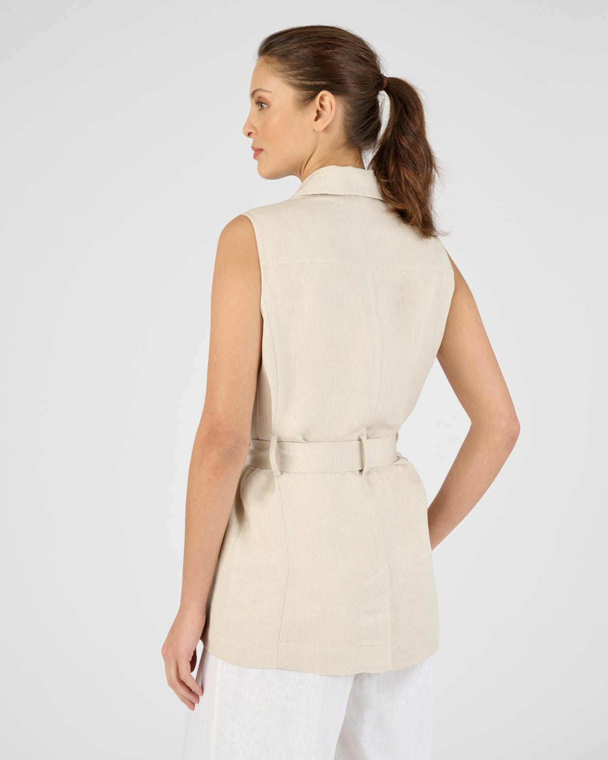 Veste-saharienne mélange lin sans manches