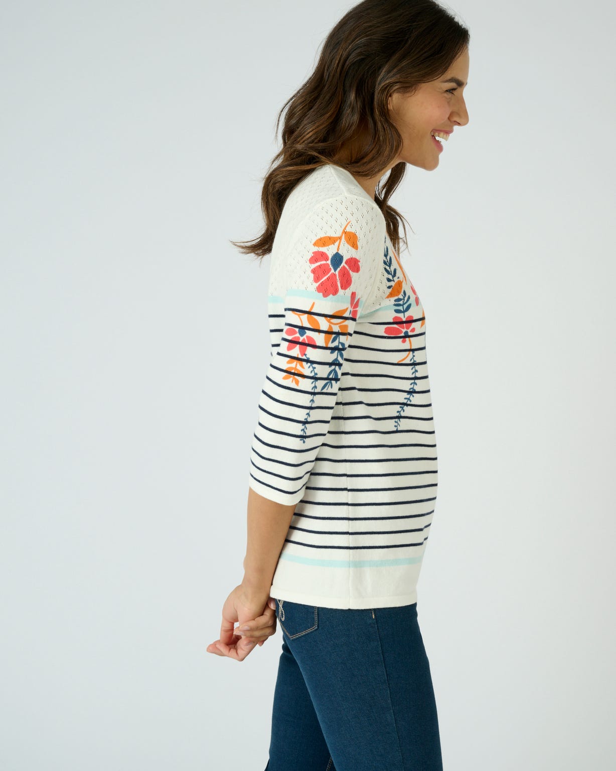 Pull uni et rayé imprimé floral