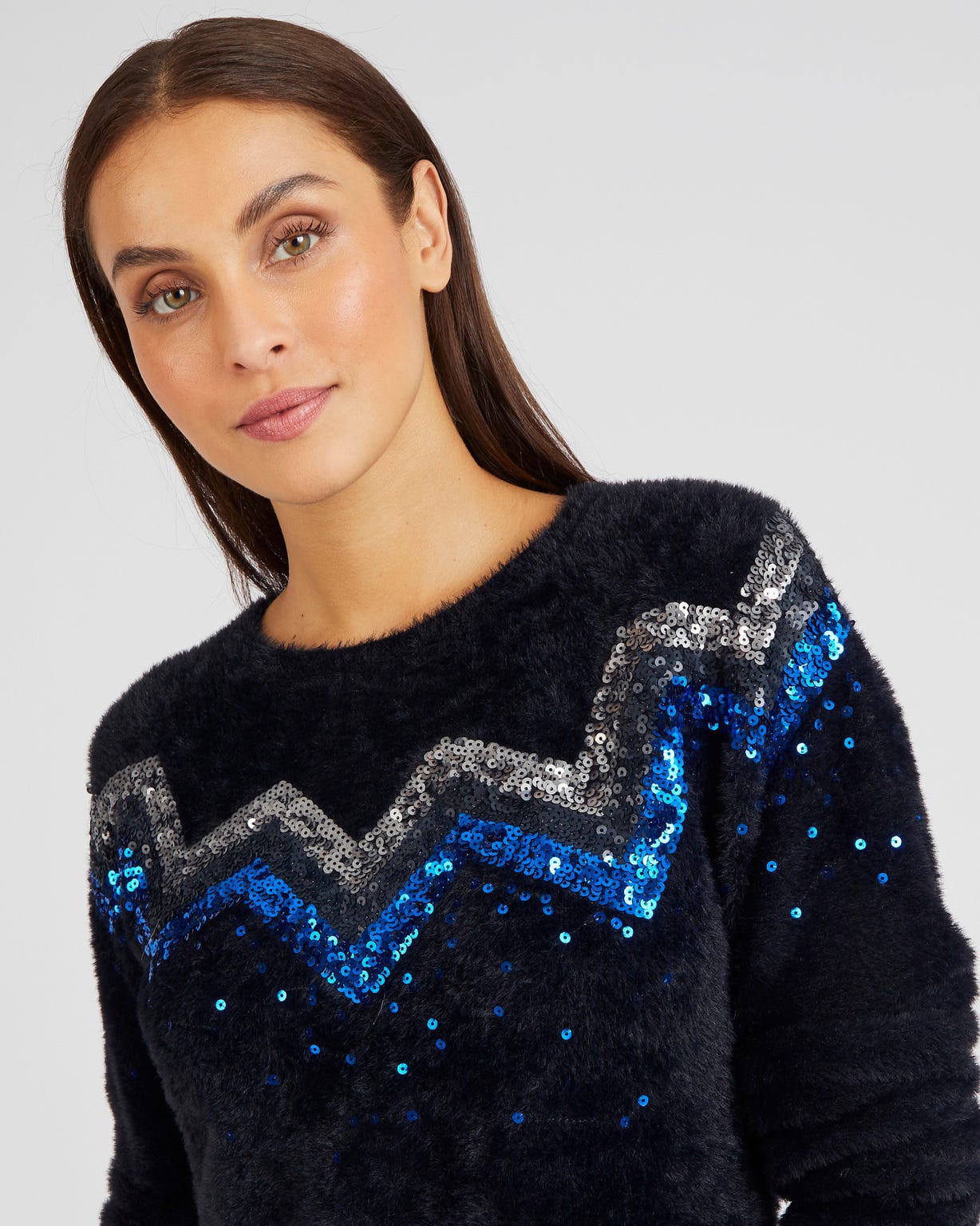 Pull à sequins en maille poilue