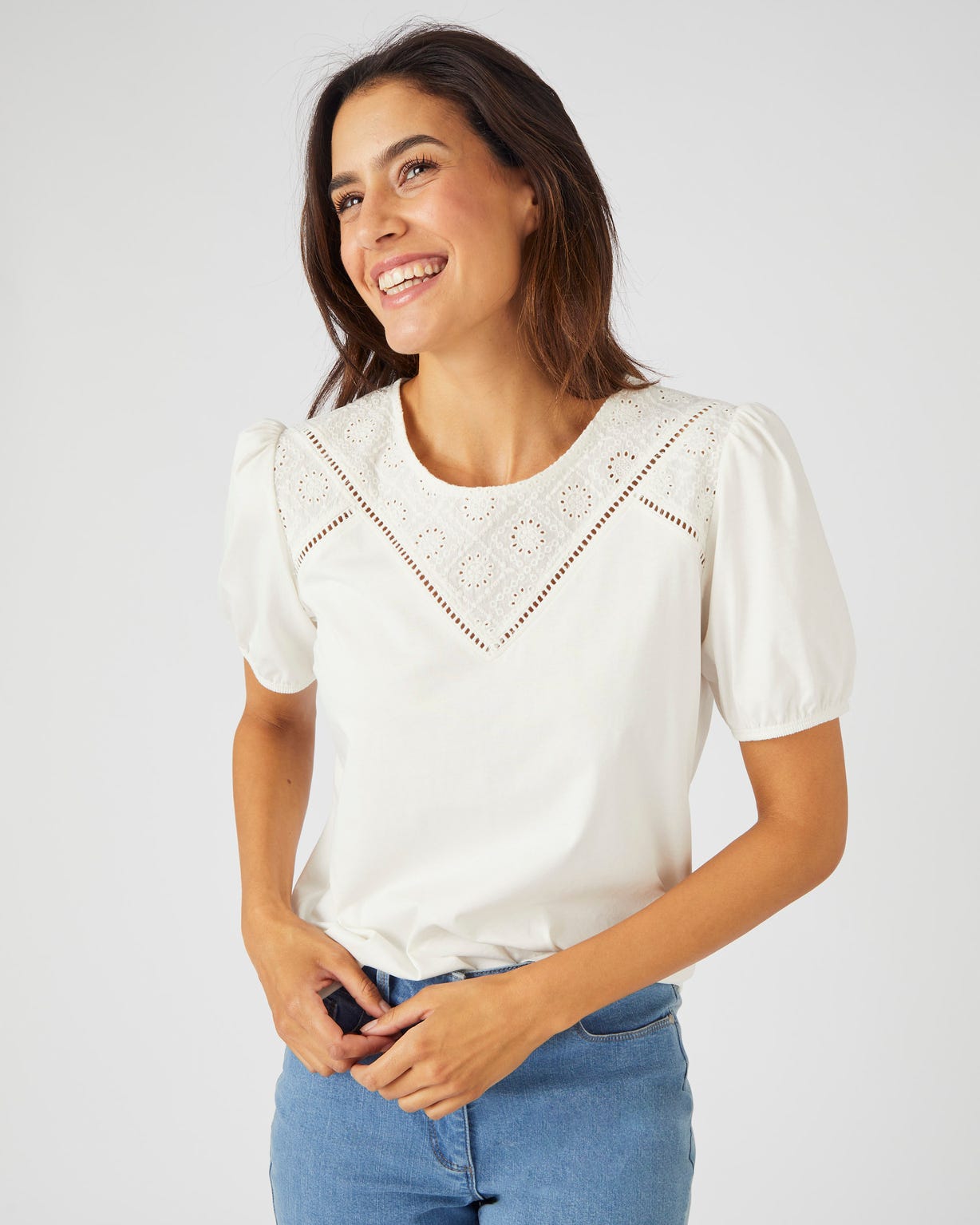 T-shirt empiècement broderie anglaise