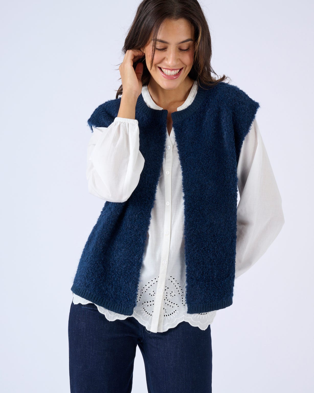Gilet sans manches maille bouclette