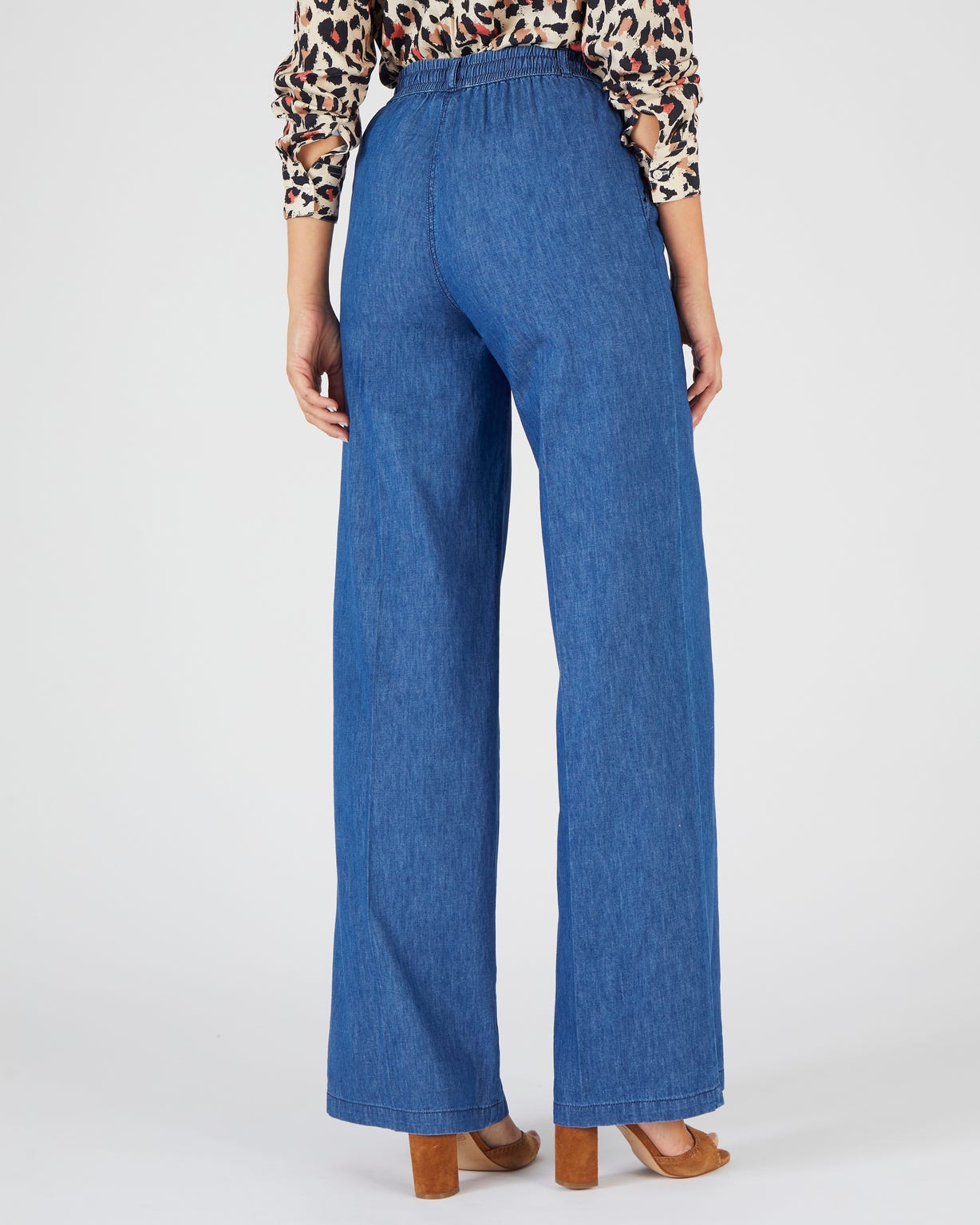 Pantalon large tissu chambray