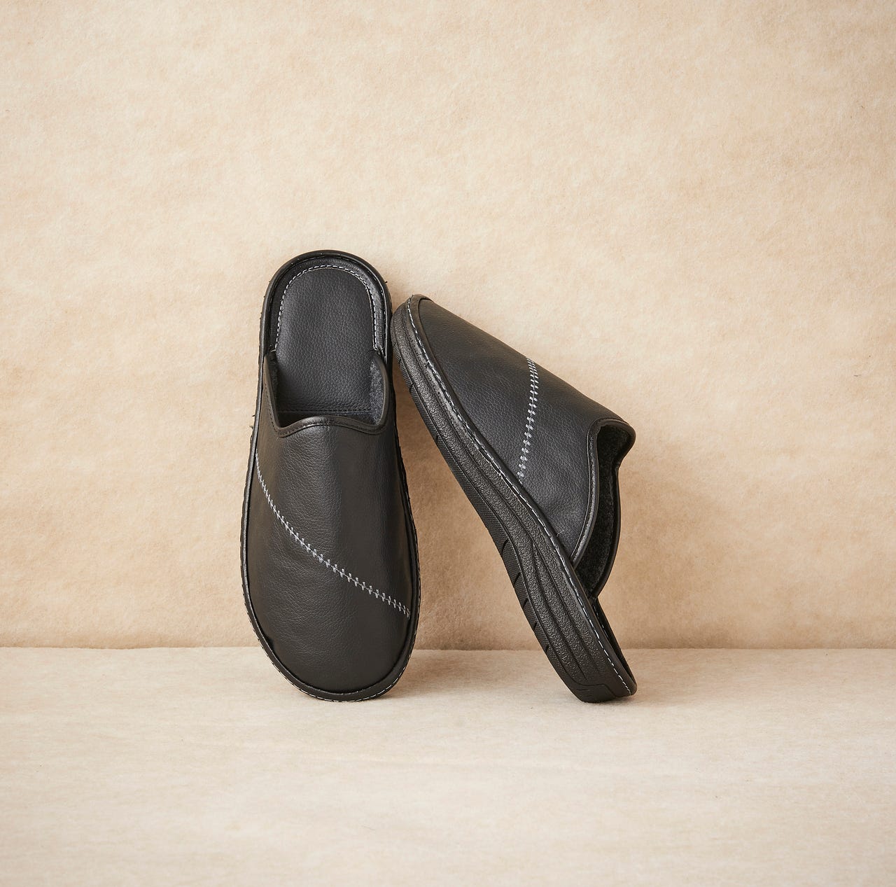 Mules en cuir grainé