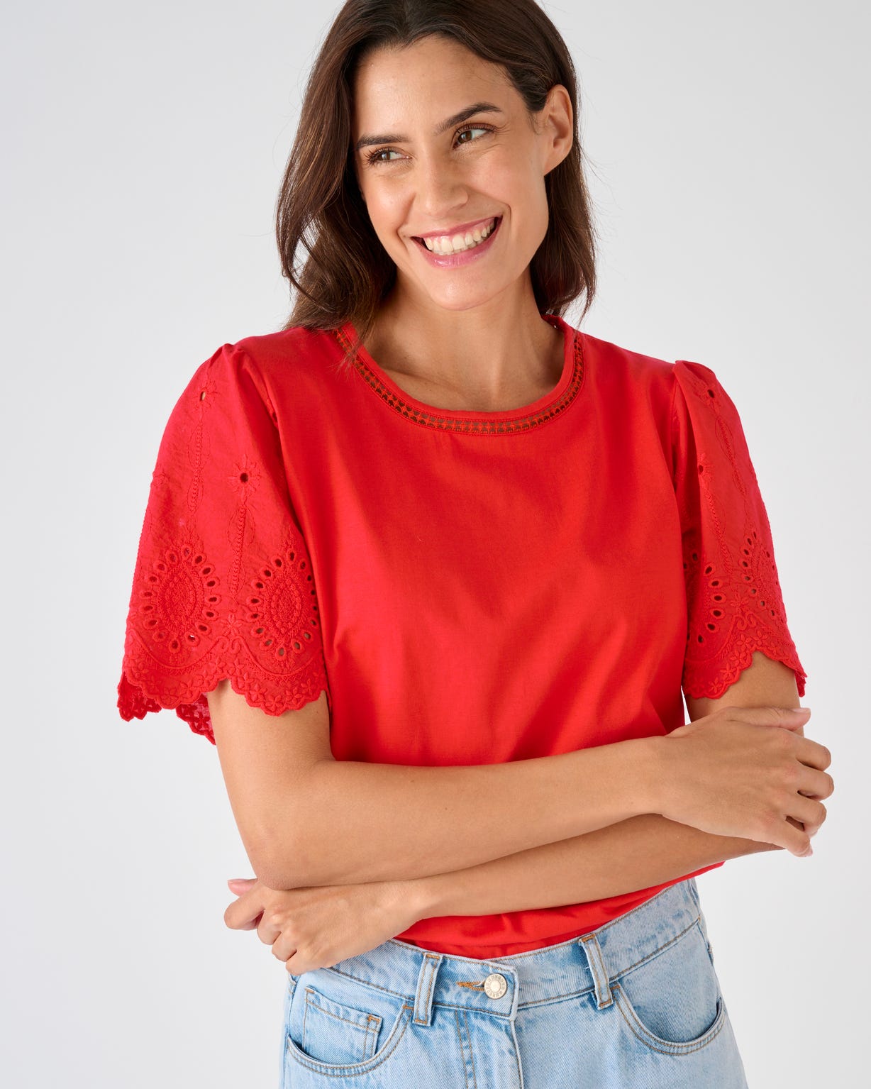 T-shirt pur coton manches brodées