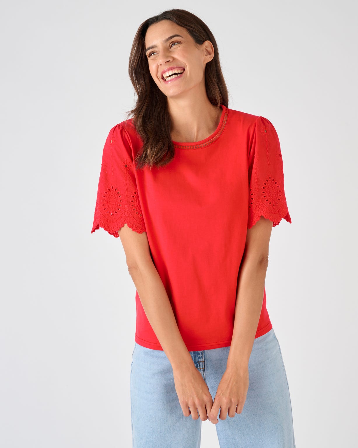 T-shirt pur coton manches brodées