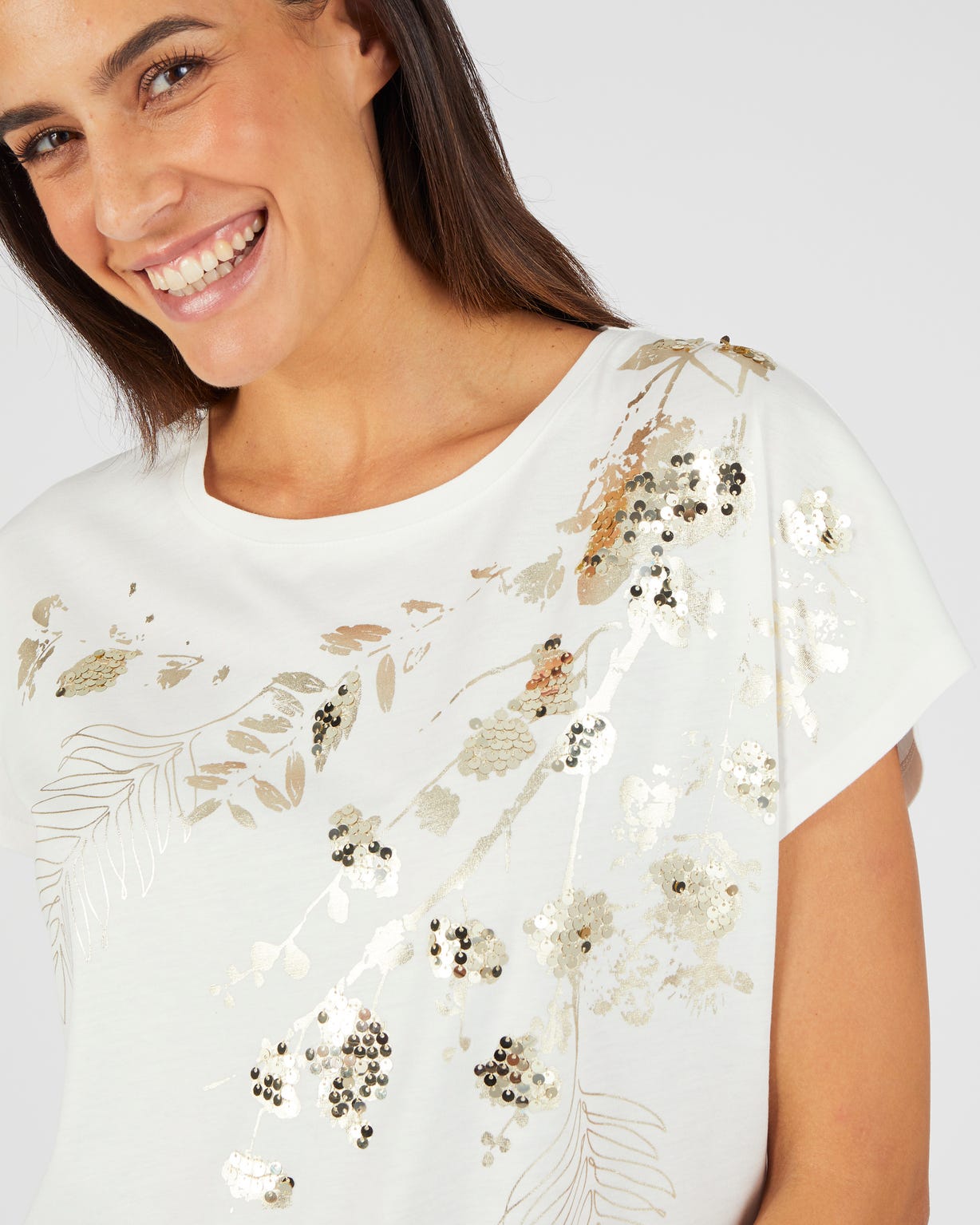 T-shirt à sequins motif végétal
